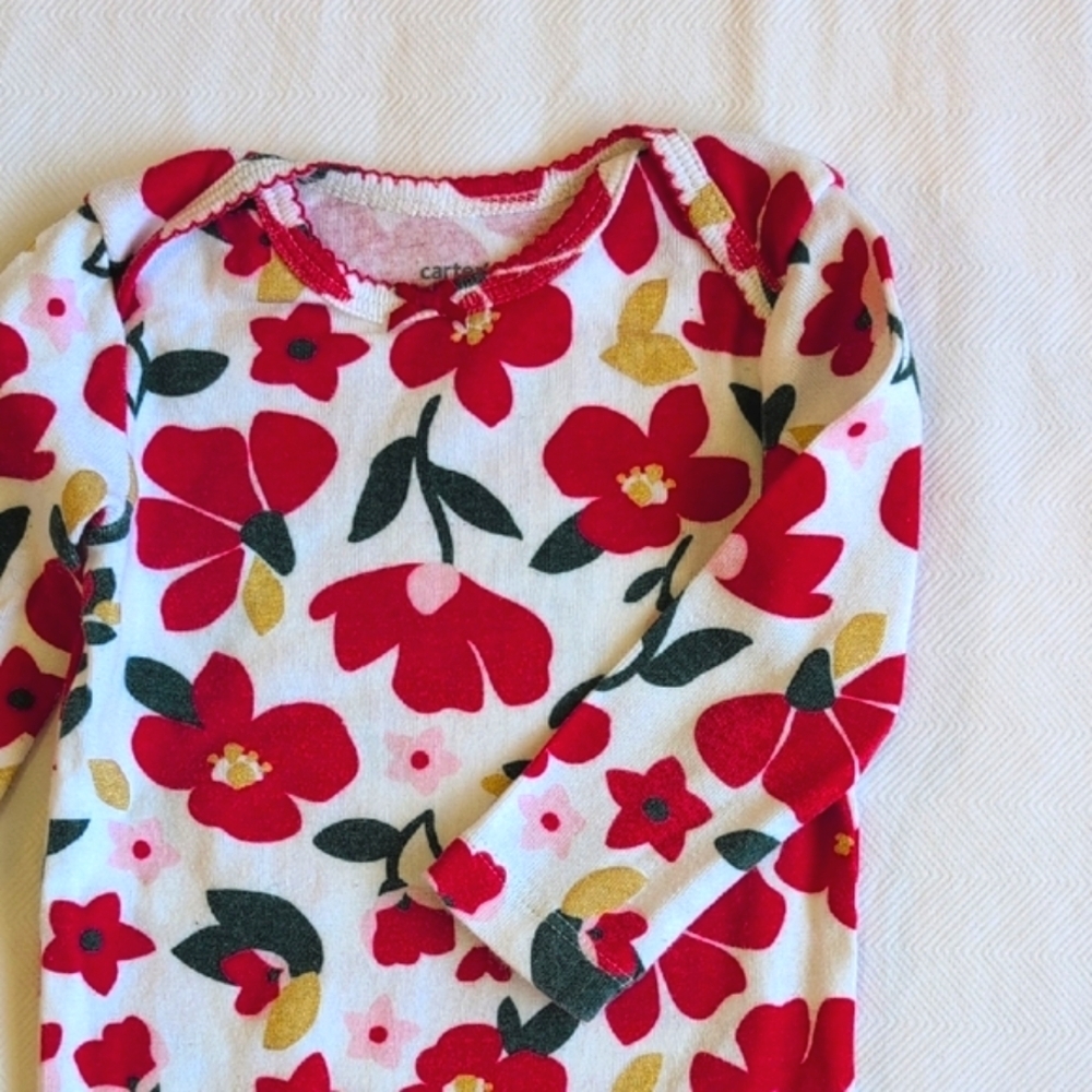 carter's winter christmas floral cotton long sleeve bodysuit 6 months baby girl